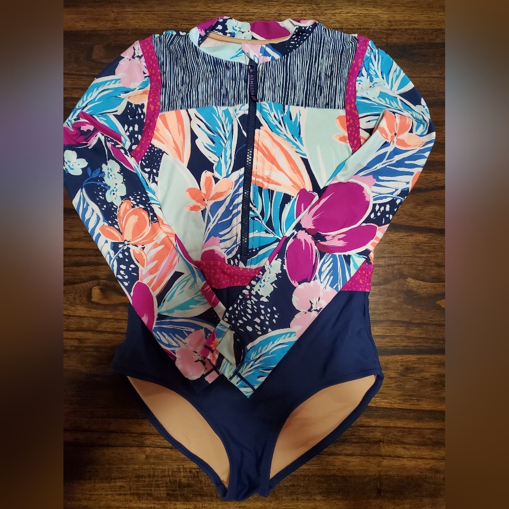 Athleta Kids Floral Bodysuit - Blue and Pink